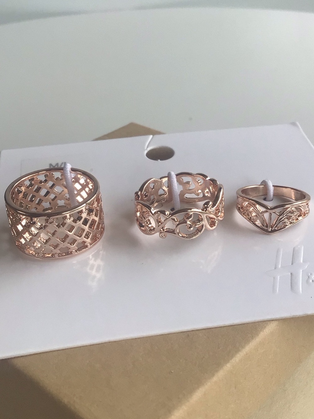 Rose gold tone rings 3 pack set